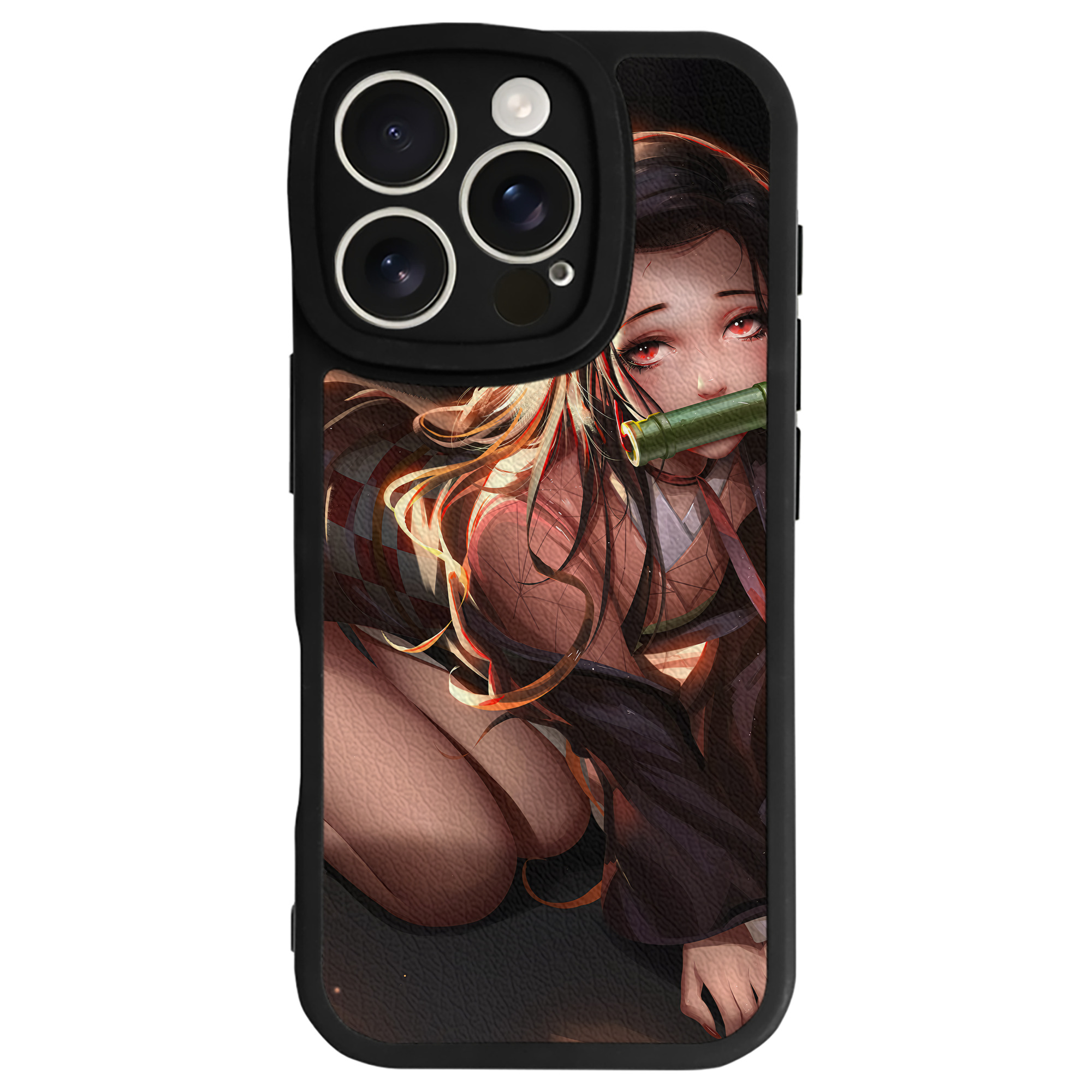 （画像用） 鬼滅の刃（きめつのやいば）竈門 禰󠄀豆子／かまど ねずこ Kamado Nezuko 【iPhone 16シリーズ対応】シリコンスマホケース（レザー調） 材質：シリコン